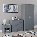 Vida Designs Riano 3 Piece Bedroom Set Grey Bedside Chest Wardrobe view 3