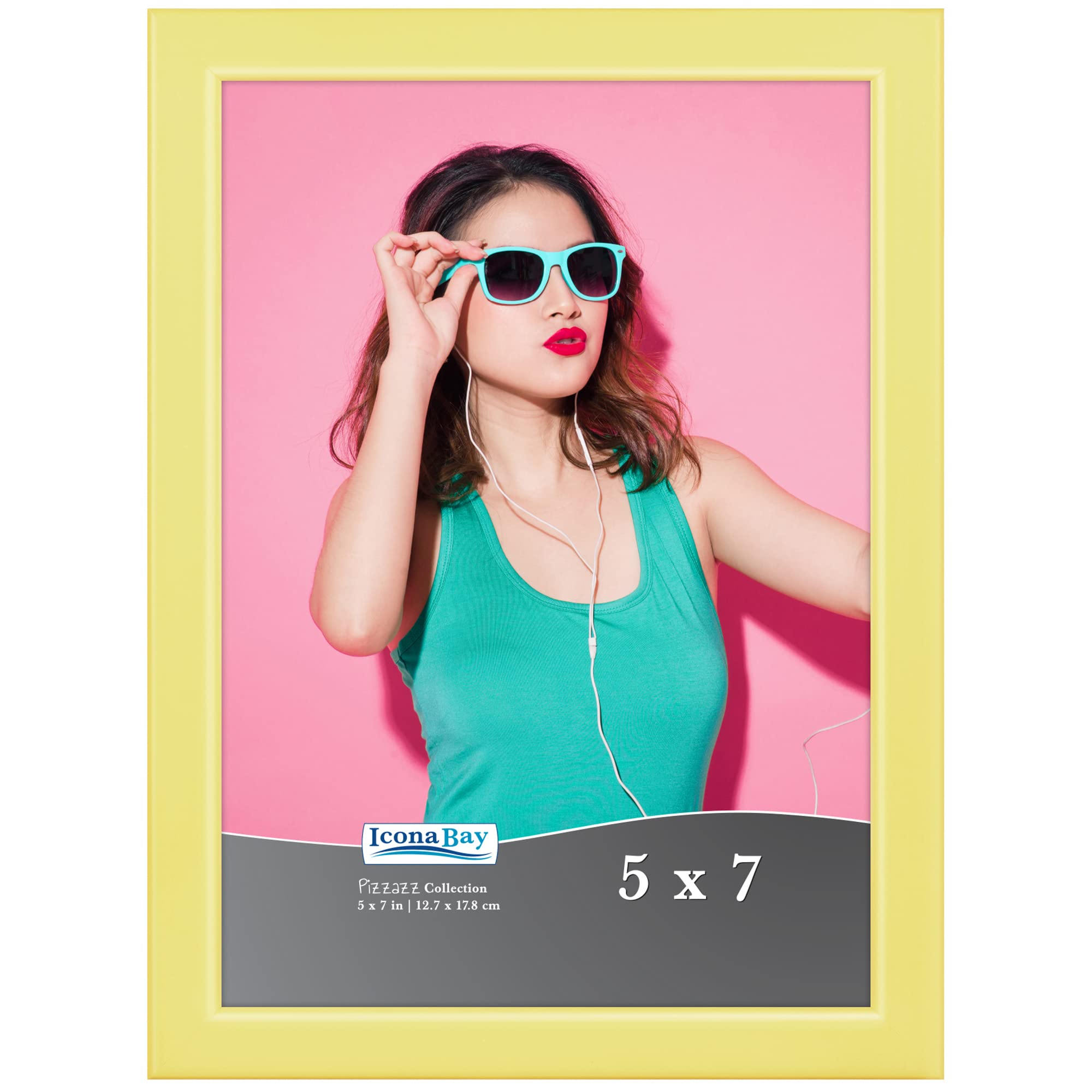 Icona Bay 7x5 Pastel Yellow Picture Frame, Coloured Solid Wood Scandinavian Style Frame for Photo, Pizzazz Collection