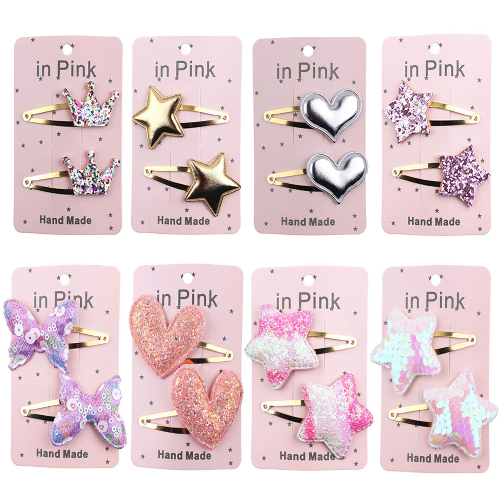 Etern 16 Pieces Girls Kids Star-Shaped Hair Clips, Metal Snap Barrettes, Sparkly Heart Star Shaped Hair Clips, for Kids