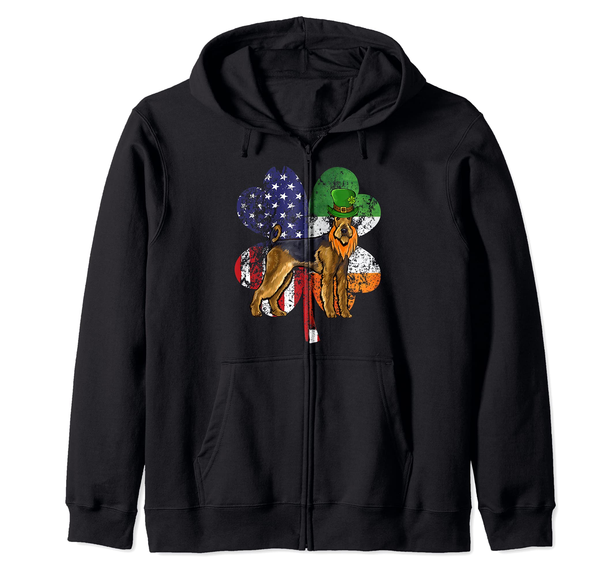 St Patricks Day Irish American Flag Airedale Terrier Dog Zip Hoodie