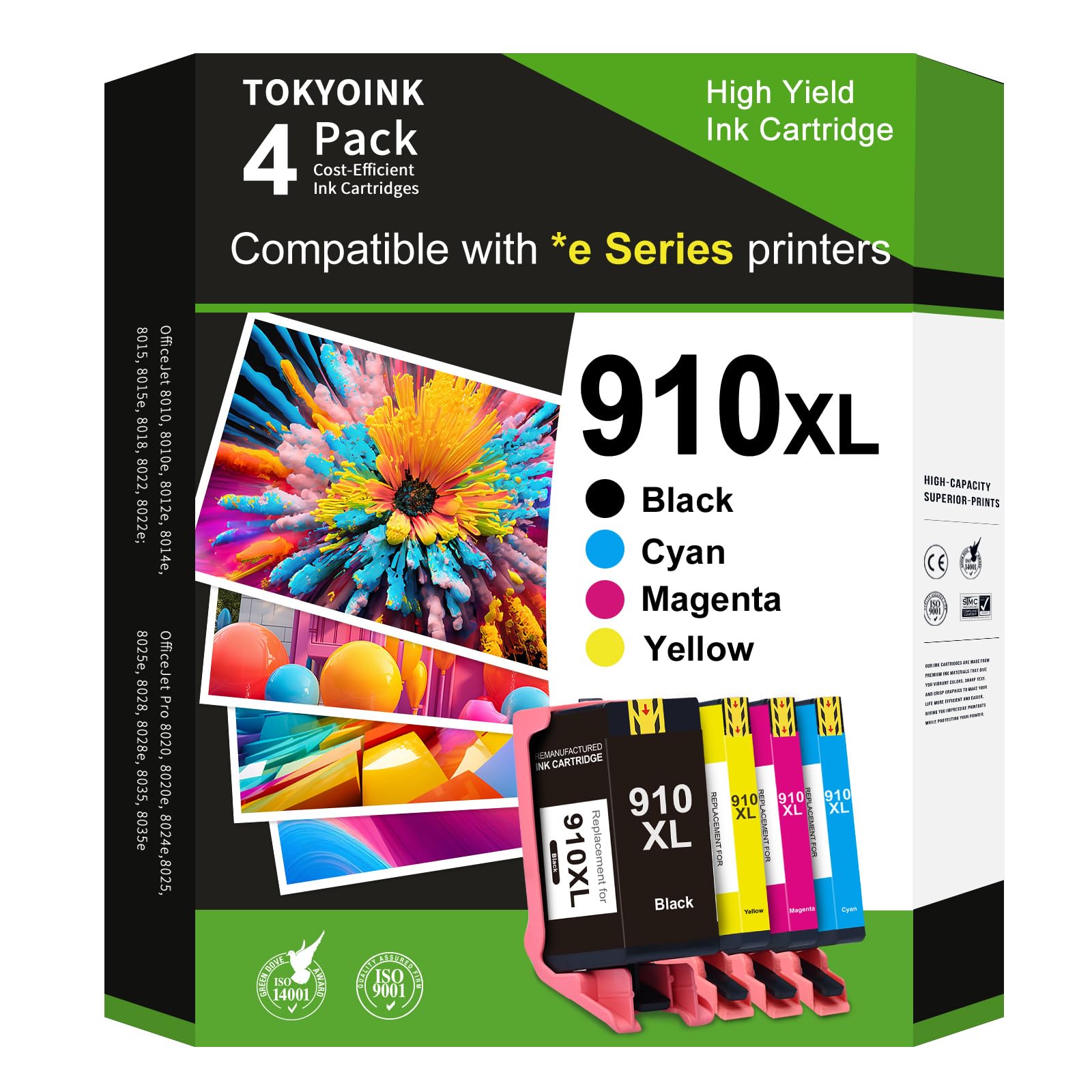 TOKYOINK 910XL Compatible Replacement for HP Ink 910XL Ink Cartridges Black Color Combo Pack for OfficeJet 8010 8010e 8015 8015e 8022 8022e OfficeJet Pro 8020 8020e 8025 8025e 8028 8028e 8035 8035e