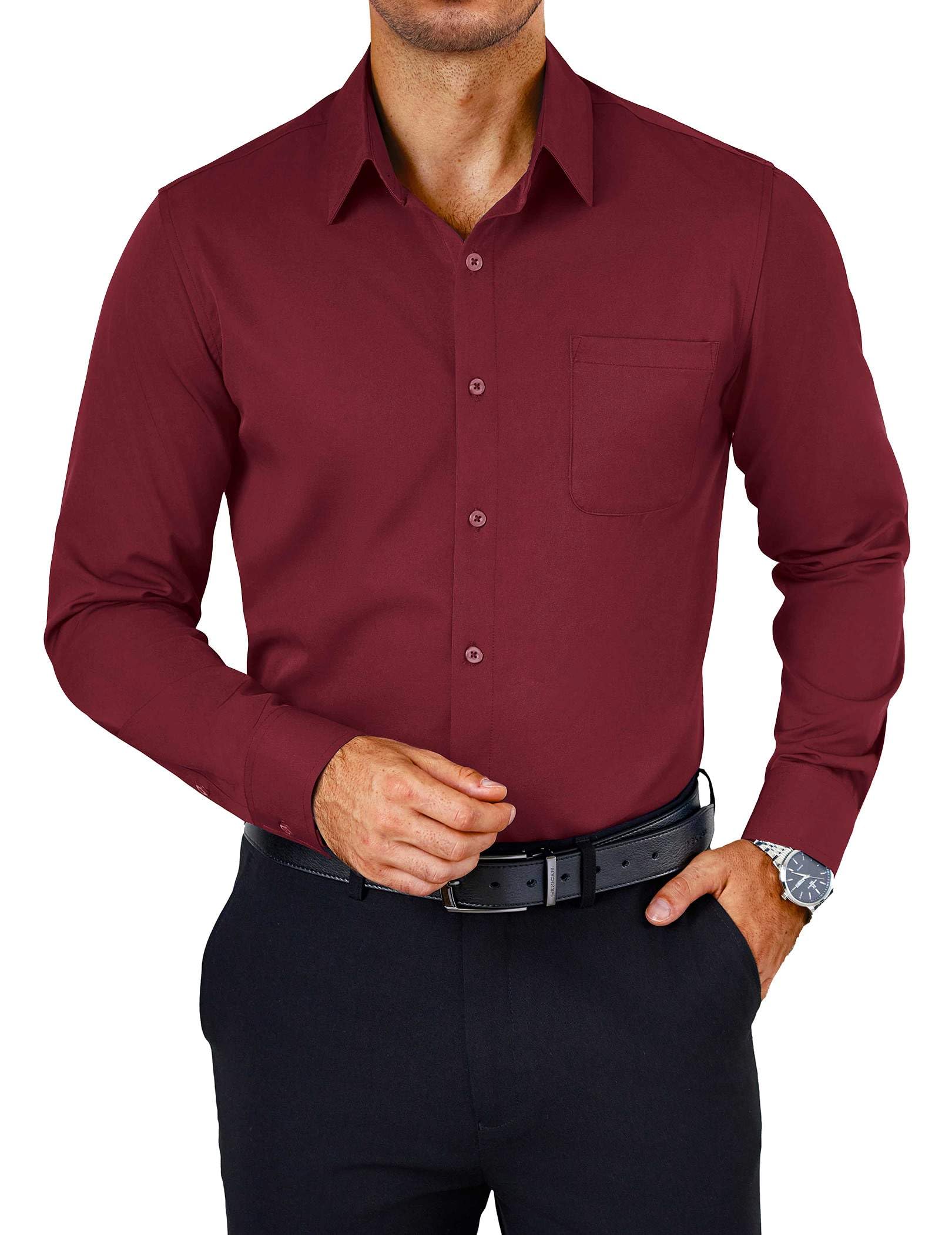Photo 1 of COOFANDY Mens Dress Shirts Wrinkle Free Long Sleeve Button Down Shirt Formal Business Casual Shirts Wine Red SMALL