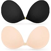 Falorda Adhesive Bra Push Up Sticky Strapless Bra, 2 Pack Invisible Backless Novelty Bras for Women