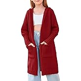 Girls Hooded Long Cardigan Kids Fashion Open Front Knit Sweater Outerwear Coat 5-14 Years