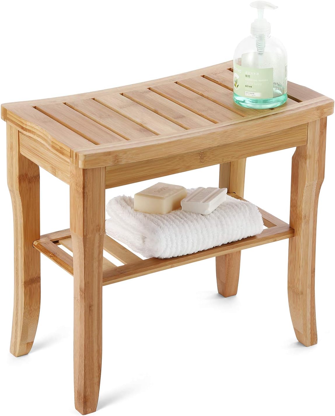 HYNAWIN Bamboo Shower Caddy Bathroom Bench Sturdy Waterproof Stool with Shelf Foot Stool & Shower Shelf-Indoor Outdoor Patio Garden Yard Bath Shower Bench Caddy: Home & Kitchen