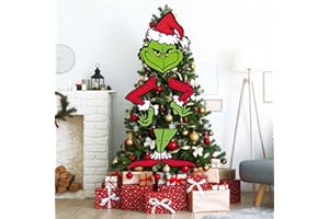 ZITOOP Grinchmas Decor for Christmas Tree, Christmas Decorations for Tree, Funny Christmas Tree Ornament Thief Stole Tree Topper Head Arms and Legs for Holiday Xmas Home Party Decorations (Green-B)