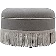 Jennifer Taylor Home Yolanda Upholstered Round Accent Ottoman, Light Gray Polyester with Ivory Trim