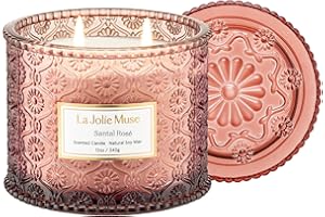 LA JOLIE MUSE Rose Candle, Scented Candles for Home, Large 2-Wick Soy Candles, Luxury Pink Candle Gifts for Women & Men, 60 Hours Long Burning, Santal Rose, 12oz