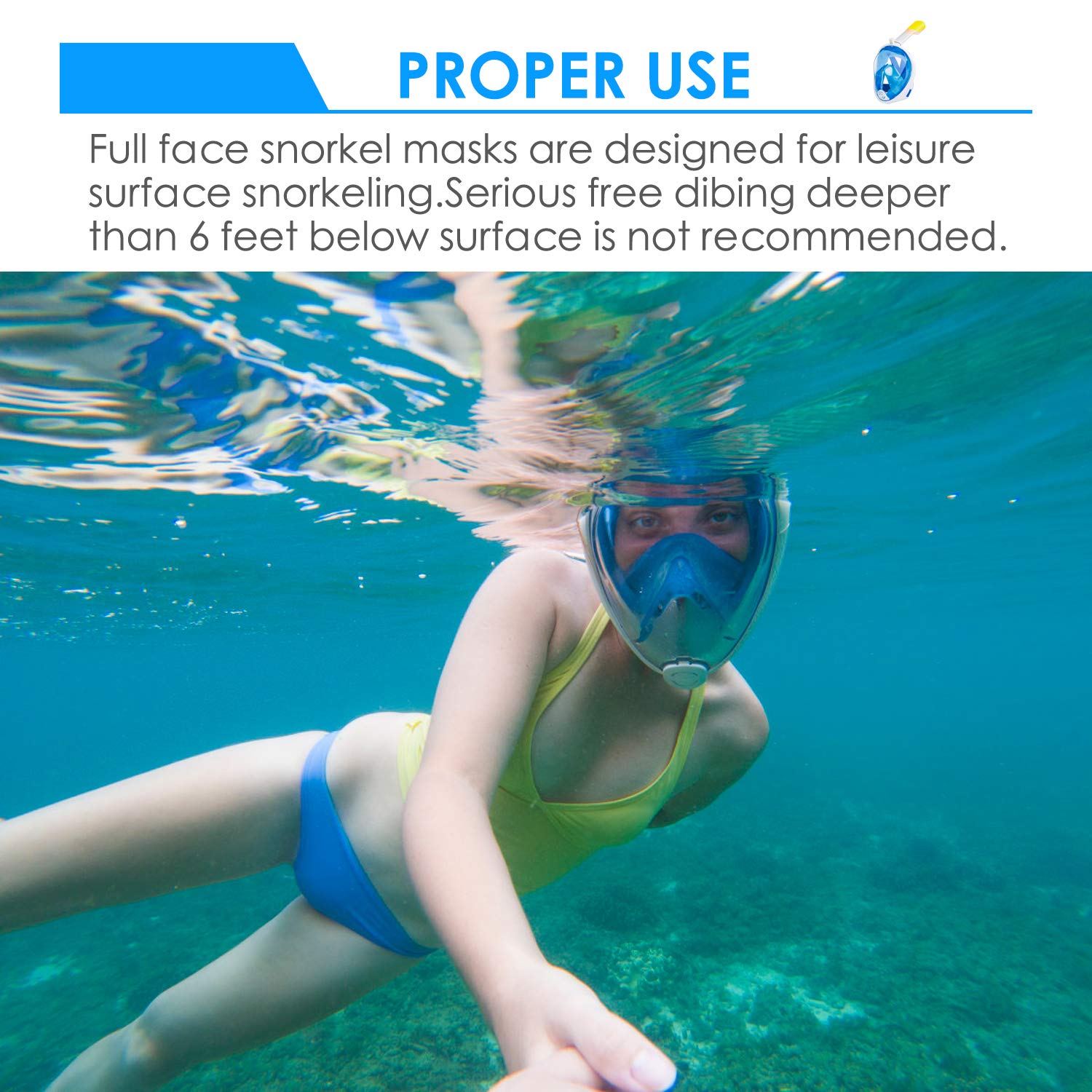 Ezire Full Face Snorkel Mask, 2-Pack Seaview 180&deg; Panoramic Viewing Snorkeling and Diving Mask with Action Camera Mount, Easy Breath Anti-Fog Anti-Leak Snorkeling Design for Adults (L/XL)