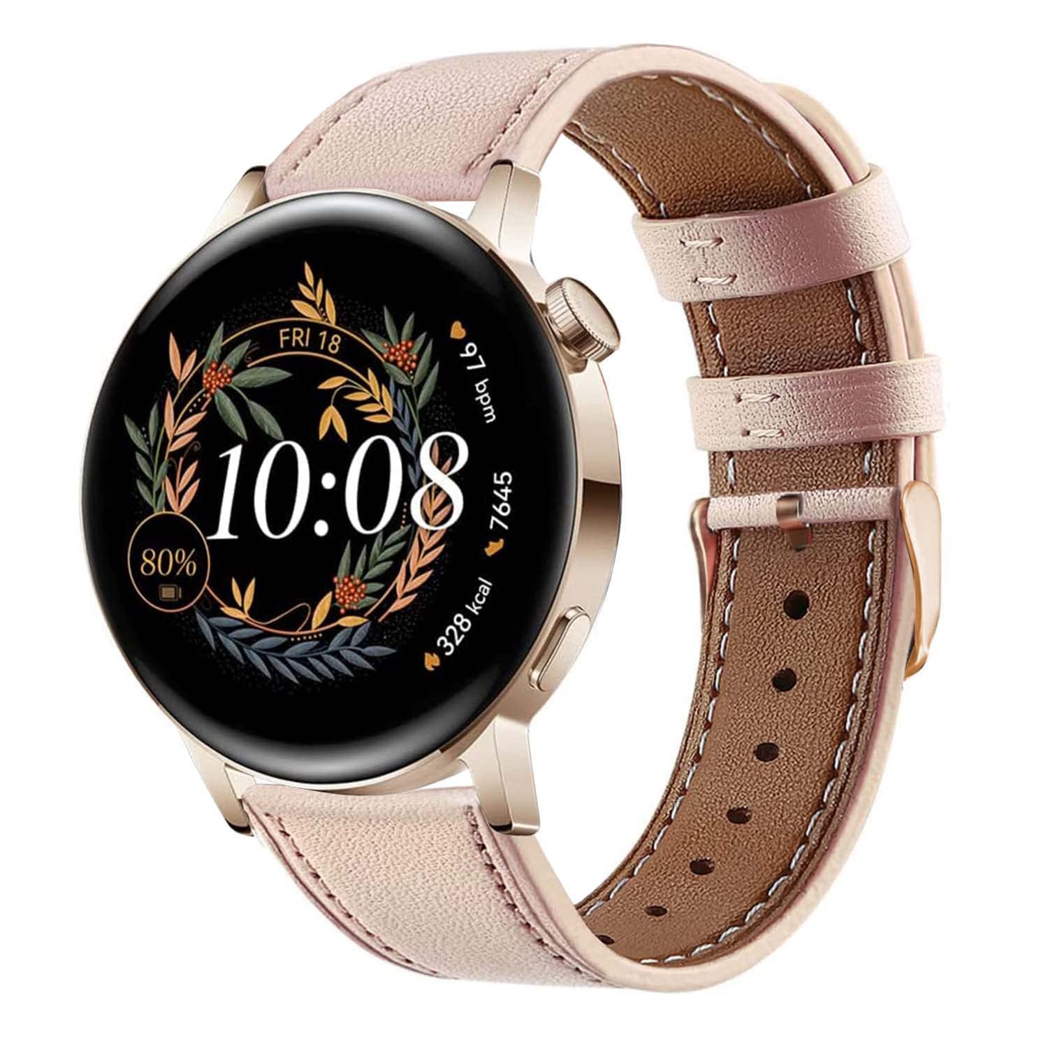 Strap Compatible with Huawei Watch GT3/GT2 42mm, Leather Strap Replacement Bands for Galaxy Watch 7 6 5 4 40mm 44mm, 20mm Watch Straps for Women Men, Nude Pink — image 1
