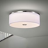 Flush Mount Ceiling Light, Brushed Nickel Drum Linen Fabric Shade, 14 inch 25 watts LED 1200 lumens 3000K-3500K-4000K Switcha