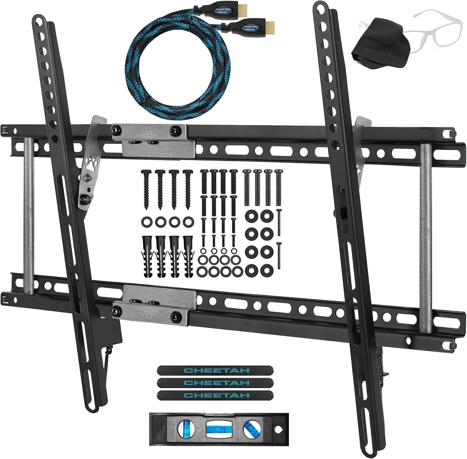 Cheetah APTMM2B TV Wall Mount for 20-80Inch TVs,VESA 600 and 165lbs, and fits 23.6Inch And 15.7Inch, includes a Tilt TV Bracket, a 10ft Twisted Veins HDMI Cable, 6Inch 3-Axis Magnetic Bubble Level