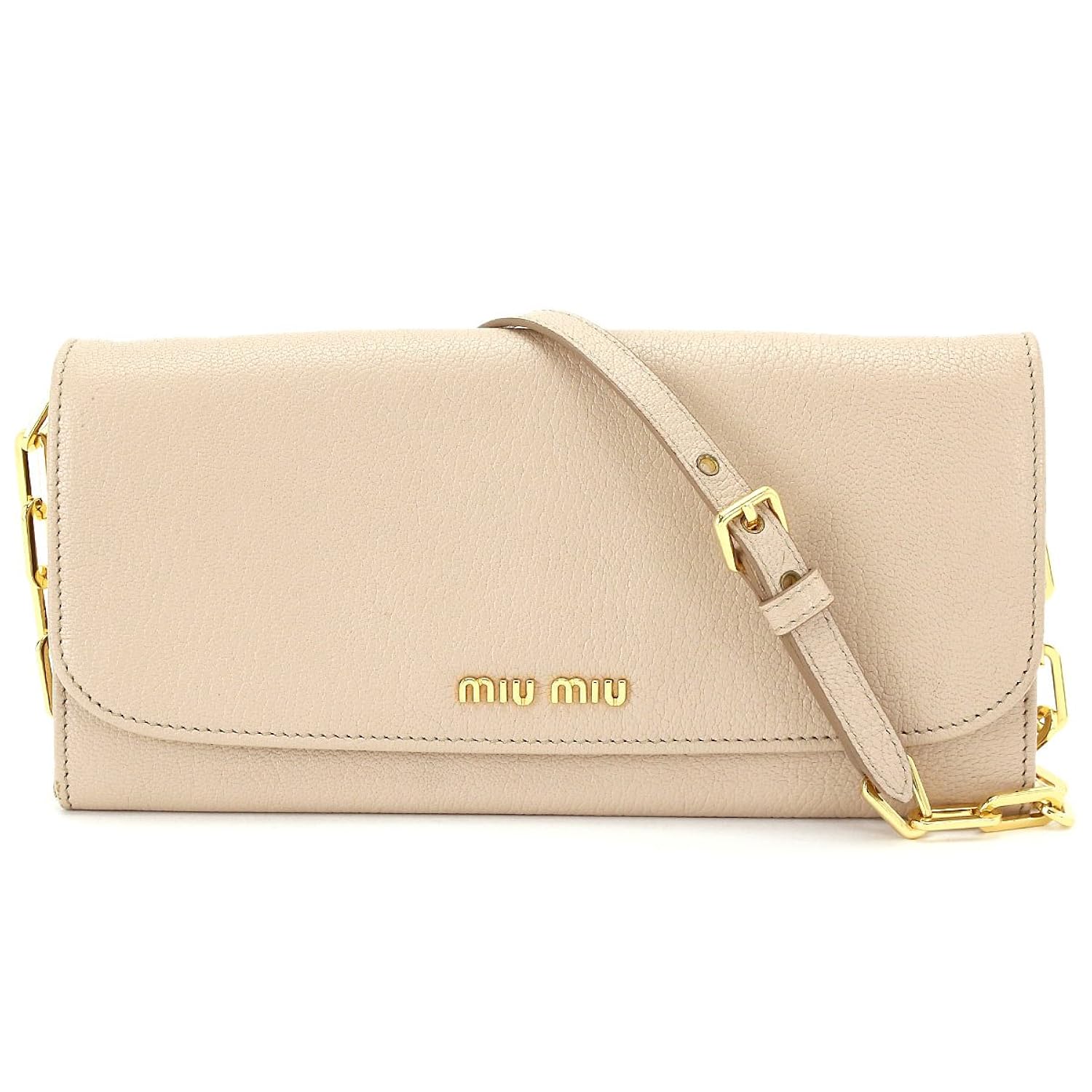 訳ありセール格安 ミュウミュウ Miumiu マドラス チェーン ウォレット 二つ折り 長財布 レザー ベージュ 5m1290 中古 B07fqlckst Vasleague Com