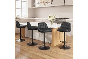 MALOL Bar Stools Set of 4, Swivel Bar Chairs, Modern Adjustable PU Leather Upholstered Barstools Counter Height with Tufted Back for Bar, Kitchen Counter Island, Dining Room, Black