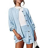 Tankaneo 2 Piece Sweater Sets for Women Long Sleeve Cardigan Outfits Mini Skirts Knit Matching Lounge Set