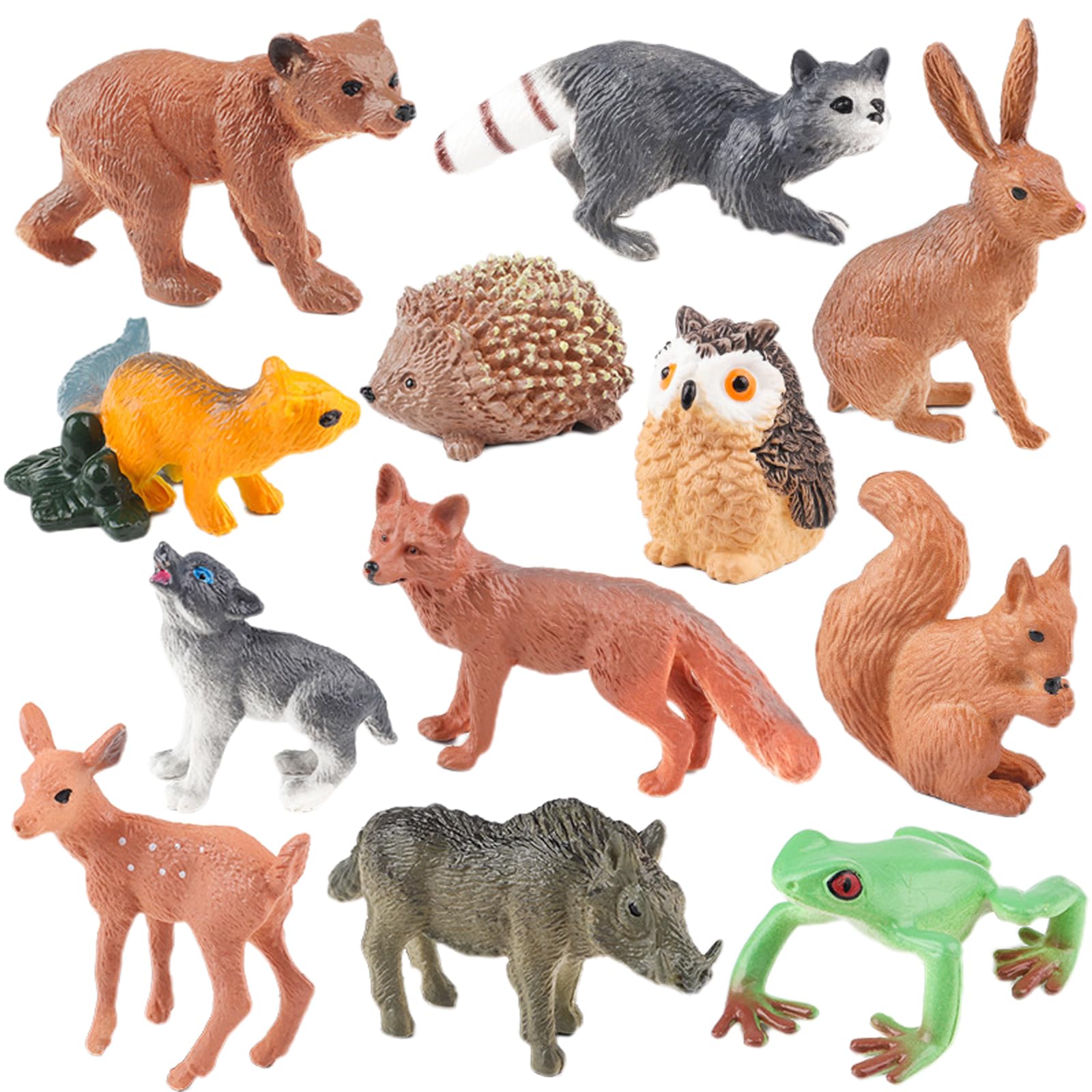 AENIMELY 12PCS Woodland Animals Figures Wildlife Jungle Toy Animal Figures Bear Birthday Cake Topper Party Favour Gift for Kids