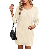 Dokotoo Womens Sweater Dresses 2025 Trendy Casual Crew Neck Long Sleeve Textured Pullover Knit Dress
