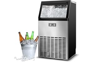 Erivess 120lbs/24H Commercial Ice Maker Machine, 48 Cubes/11mins Stainless Steel Under Counter ice Machine with 33lbs Ice Storage Capacity, Self-Clean Freestanding Ice Maker