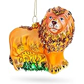 Glittered Lion Glass Christmas Ornament