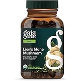 Gaia Herbs Lion's Mane Mushroom, 120 Vegan Capsules, 120 Servings | Focus, Memory &amp; Brain Health Support, Made with Mushroom Fruiting Bodies, USDA Organic, Purity Tested*