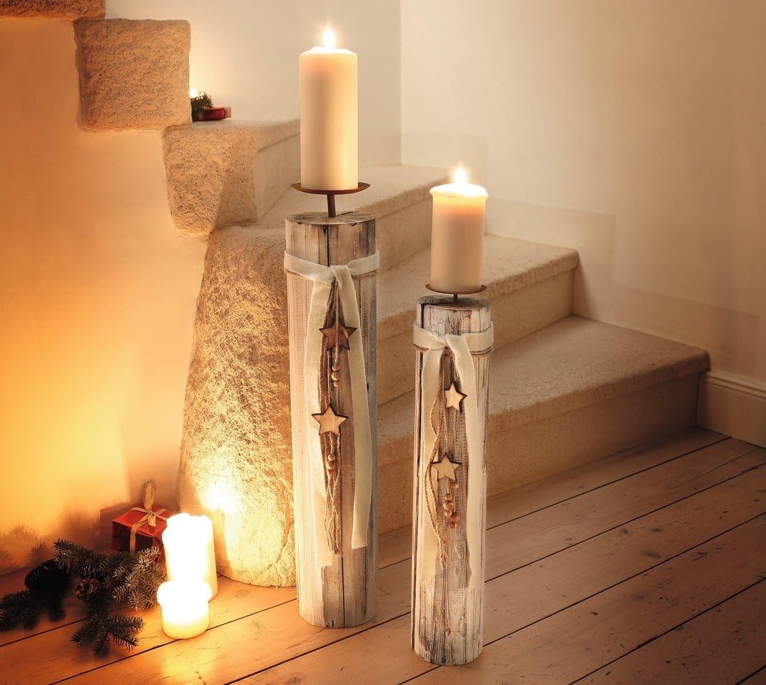 Piersurplus Wood Column Floor Candle Holders W Decorative