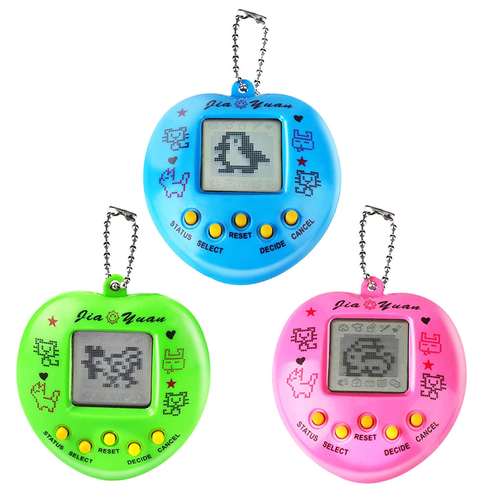 Wenosda 3PCS Virtual Cyber Pet Toy Digital Pets Game Console with Key Chain Handheld Mini Pocket Electronic Animals and Early Education Gift for Kids Children(random color, heart shape)