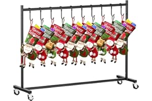 Dicasser Christmas Stocking Holder Stand with 10 Hook Rubber Prevent Scratches,41” Long x 35” Height x 11” Wide Holiday Decor Hanger,Black
