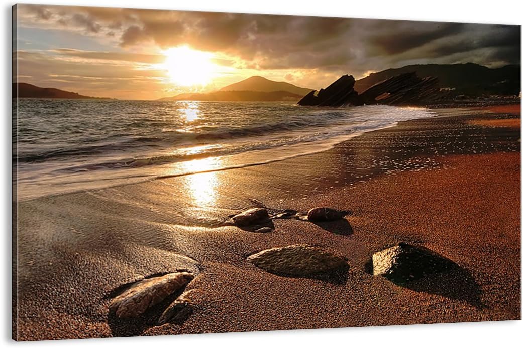 ARTTOR Wall Art Decoration beach clouds evening coast Canvas Print 120x80cm Canvas Picture Framed Living Room Bedroom Kitchen Printed Modern Artwork Large XXL Home Decor Photo Gallery AA120x80-2527