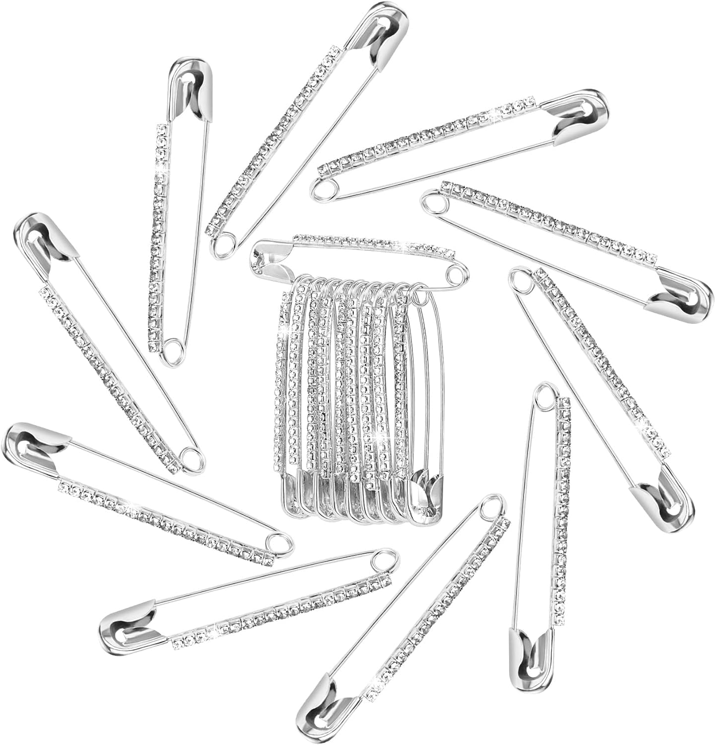 Photo 1 of 10 Pcs Sliver Rhinestone Safety Pins, Sparkly Rhinestone Decorative Pins for Clothing, Classic Crystal Brooch for Scarf Shawl Jeans Sweaters Dresses