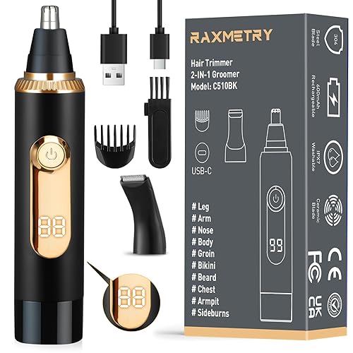 Nose Hair Trimmer for Men,Rechargable Nose Trimmer with LED Display,2025 Professional Upgrade Painless Noses Hair Trimmer Dual Edge Blades with IPX7 Waterproof for Easy Cleansing,Black