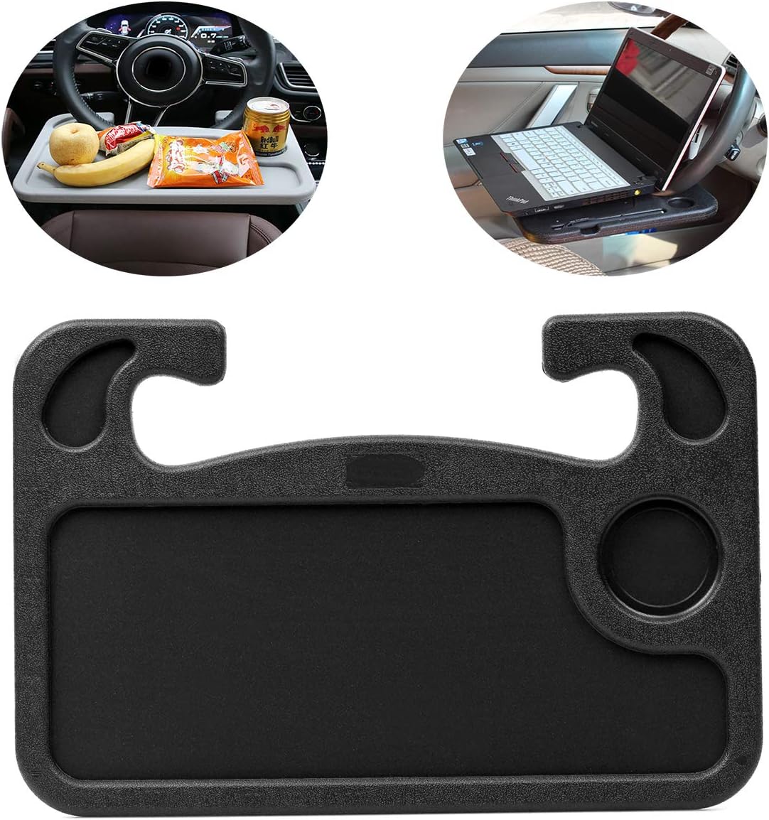 TONGXU 1Pcs Auto Steering Wheel Desk Car Laptop Eating Steering Wheel Desk Double-sided design Multifunctional Portable Dining Food Drink Table Cup Holder