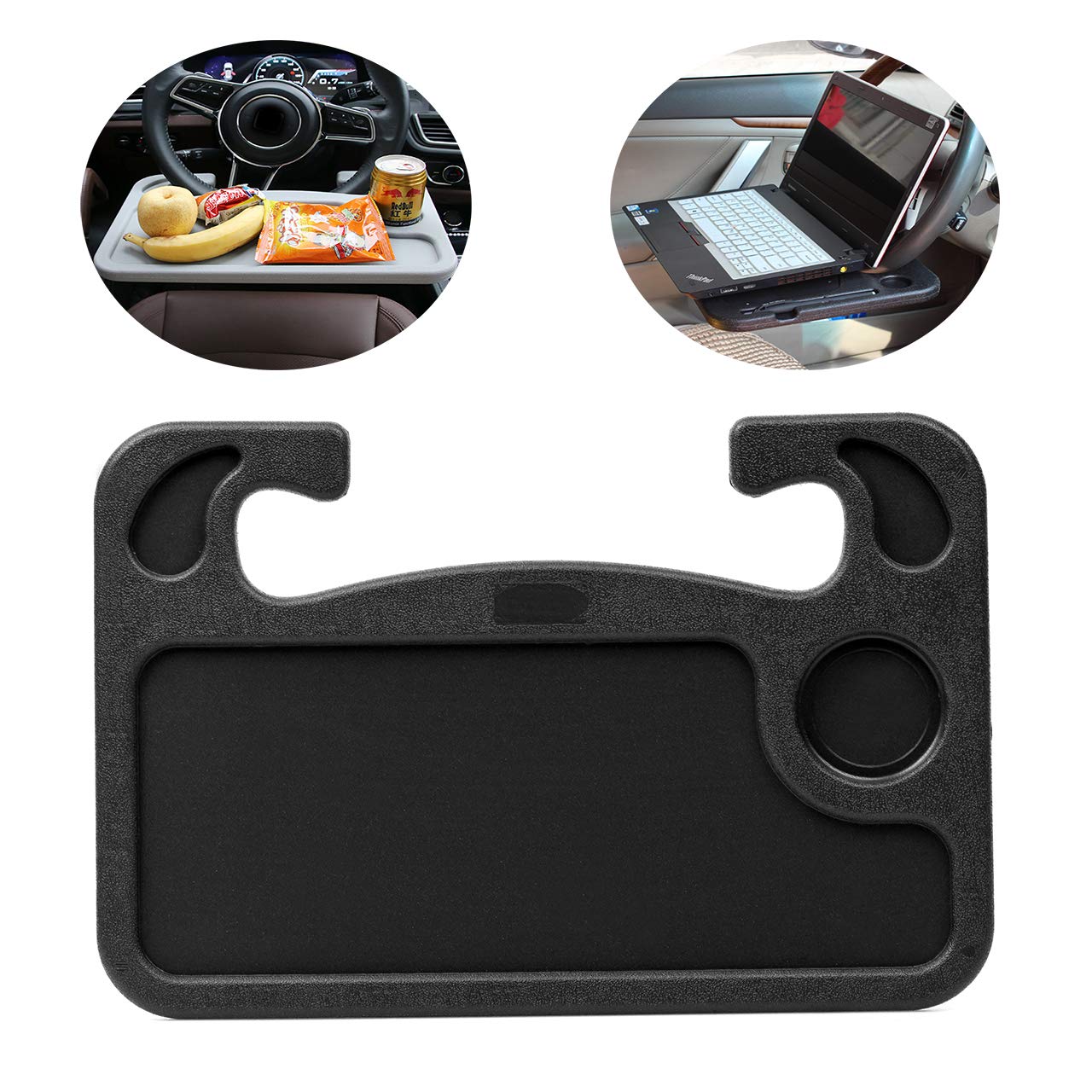 TONGXU 1Pcs Auto Steering Wheel Desk Car Laptop Eating Steering Wheel Desk Double-sided design Multifunctional Portable Dining Food Drink Table Cup Holder