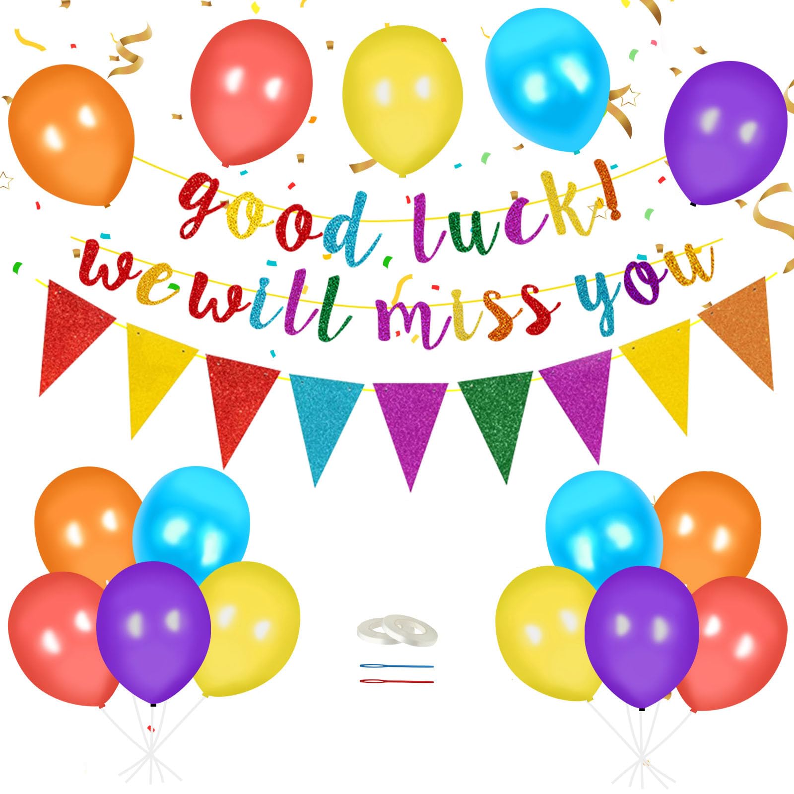 Good Luck We Will Miss you Banner, Glitter Multicolor Good Luck Banner We Will Miss You Banner Decorations with Balloons Sorry Your Leaving Decorations for Retirement Graduation Farewell Party