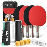 Glymnis Ping Pong Paddle Set, Table Tennis Set with Retractable Net, Balls | 7-Ply Wood, 3-Star Ball, Flared Handle, Storage Case, For Indoor Outdoor School Family Games and Table Tennis Club