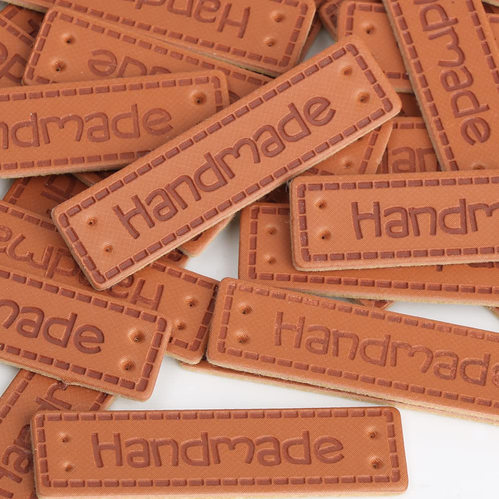 VINFUTUR 100 ± 2 Pieces PU Leather Handmade Rectangle Labels Tags for Garment DIY Crafts Sewing Accessories, 4 x 1cm