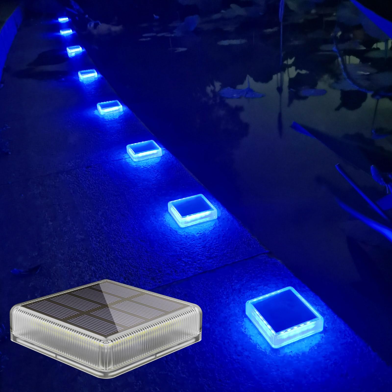 Lacasa Solar Deck Lights Outdoor Garden, 4 Pack Blue LED Dock Step Lights IP68 Waterproof Auto ON/Off for Stairs Driveway Pathway Lighting