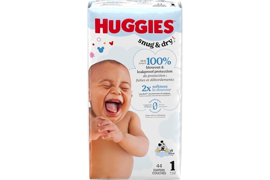 Huggies Size 1 Diapers, Snug & Dry Newborn Diapers, Size 1 (8-14 lbs), 44 Count, Packaging May Vary