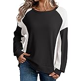 Dokotoo Oversized Sweatshirt for Women Waffle Knit Color Block Crewneck Long Sleeve Casual High Low Pullover Sweatshirts Tops
