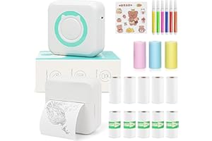 GREDNFHAT Mini Sticker Printer for iPhone, Portable Mini Pocket Printer, Smart Inkless Thermal Printer with 13 Roll Papers, Bluetooth Mini Printer for Notes, Photos, Stickers, Picture, Labels, Receipts (Green)