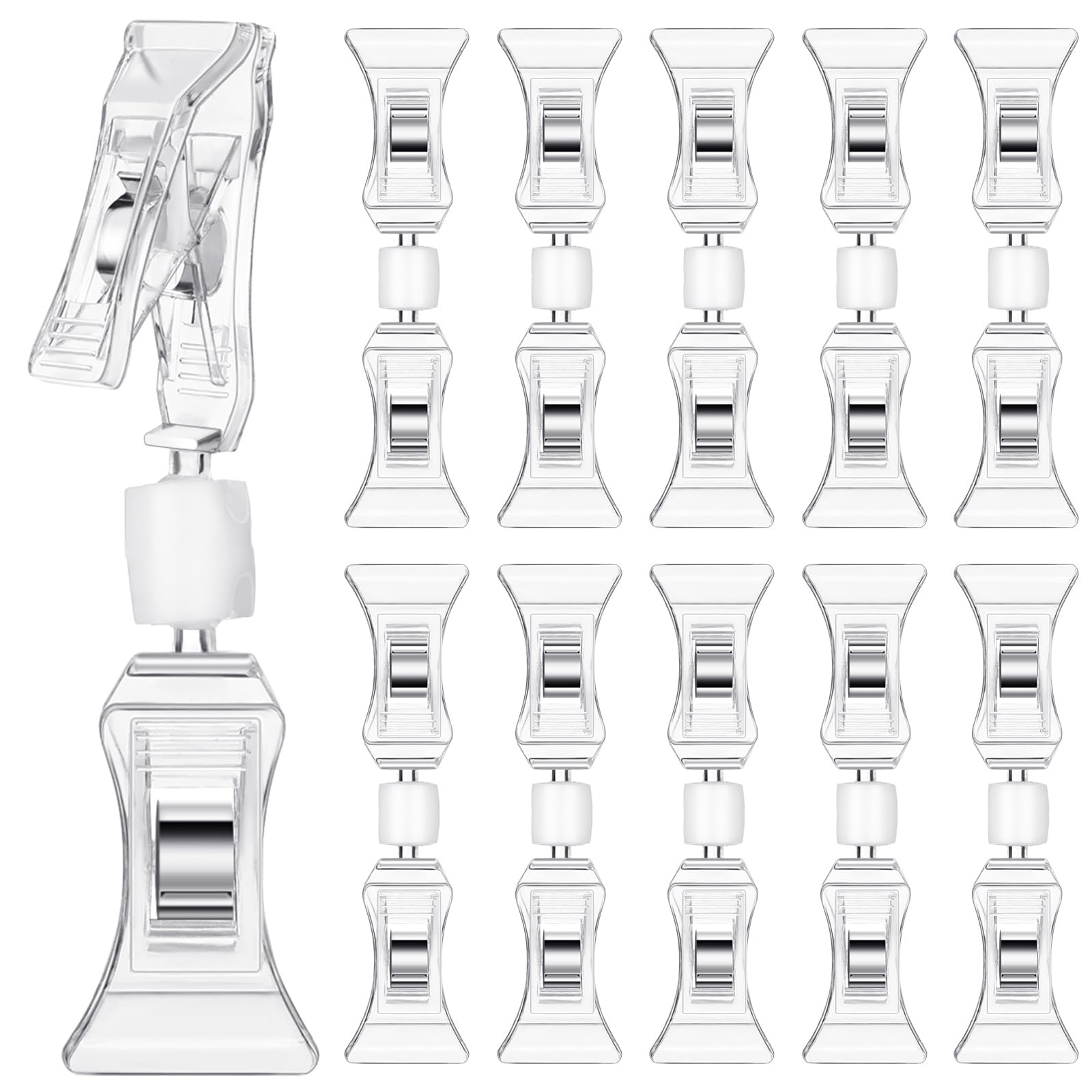 Photo 1 of Colarr 50 Pcs Double Sided Sign Clips - Rotatable Mini Clip Clear Plastic Sign Holder Stand for Label Clothing Business Cards Retail