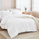 Andency White Comforter King Size Set with Sheets - 7 Pieces Boho Bed in a Bag Tufted Bedding Sets Lightweight All Season Bed Set with Comforter, Sheets, Pillowcases & Shams
