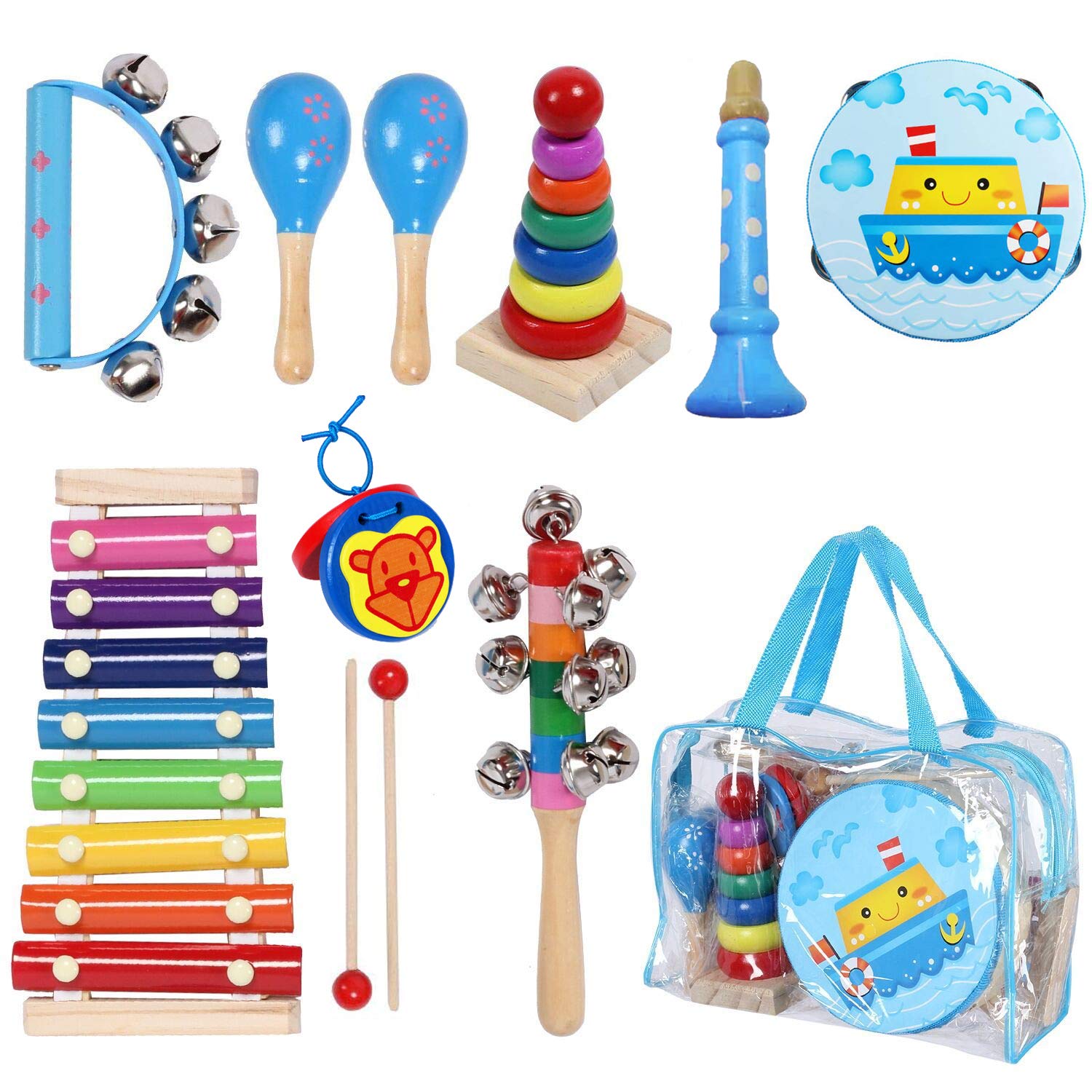 MAXZONE Kids Musical Instruments Sets 12pcs Wooden Percussion Instrum | amzdealz