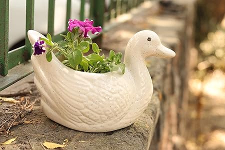Lyallpur Stores Ceramic Flower Pot White Swan Ceramic Succulent Pot Planter Pot for Indoor,Handmade Ceramic Pottery, Planter Vase, Plant Container (Plant Not Included)