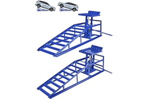 CURTAINBORO Heavy-Duty Hydraulic Car Ramps - 5T Load Capacity with Anti-Slip Triangular Plate and Ring Chain Bolt, Adjustable 9.3-14 Inch Height