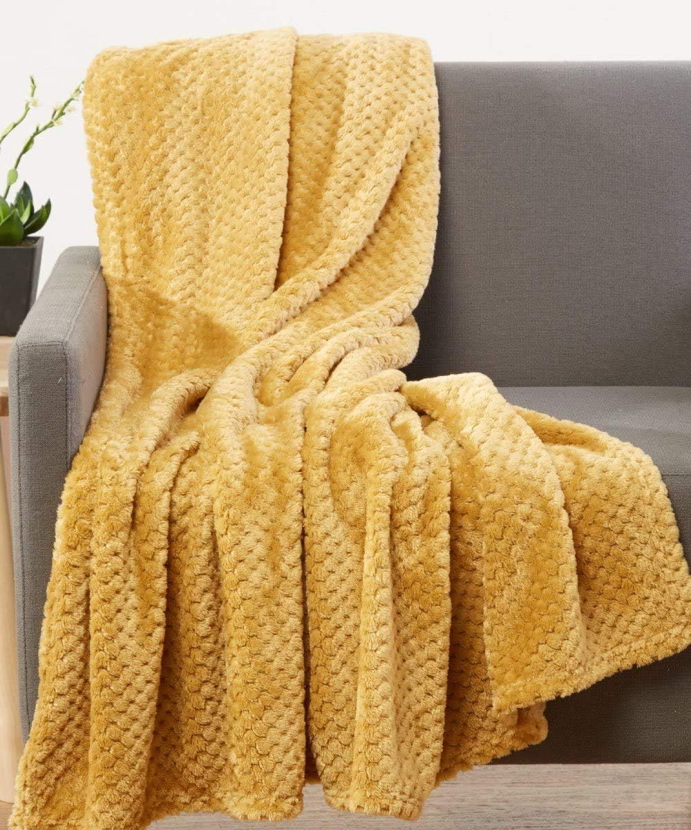 Premium Velvet Ultra Soft and Luxurious Plush Textured Couch Throw Blanket, 50"x 60" (Gold): Home & Kitchen