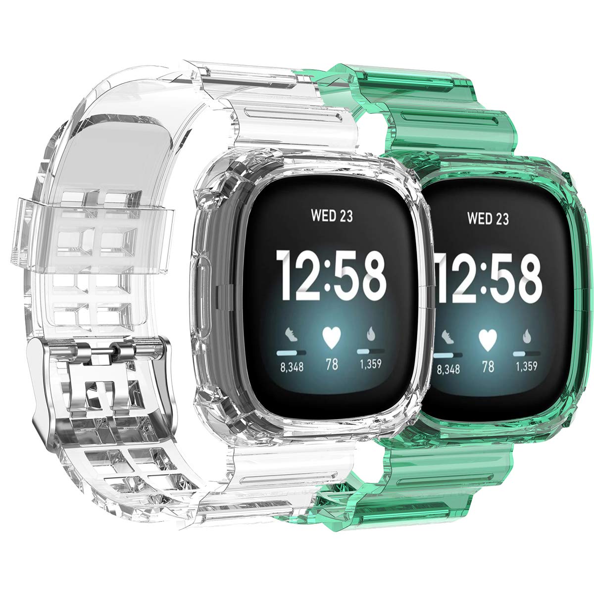Shieranlee Strap Compatible with Fitbit Versa 3 Strap/Fitbit Sense Strap, Soft Clear TPU Sport Band with Protective Case Stainless Steel Buckle Compatible with Fitbit Sense/Fitbit Versa 3