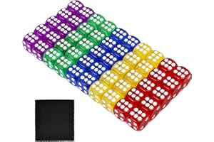 WVD 50 Pcs Dice Set, 6 Sided 5 Colours D&D Dice for Board Games, Casino Night and Party Games, 14mm 0.55in Precision Balanced