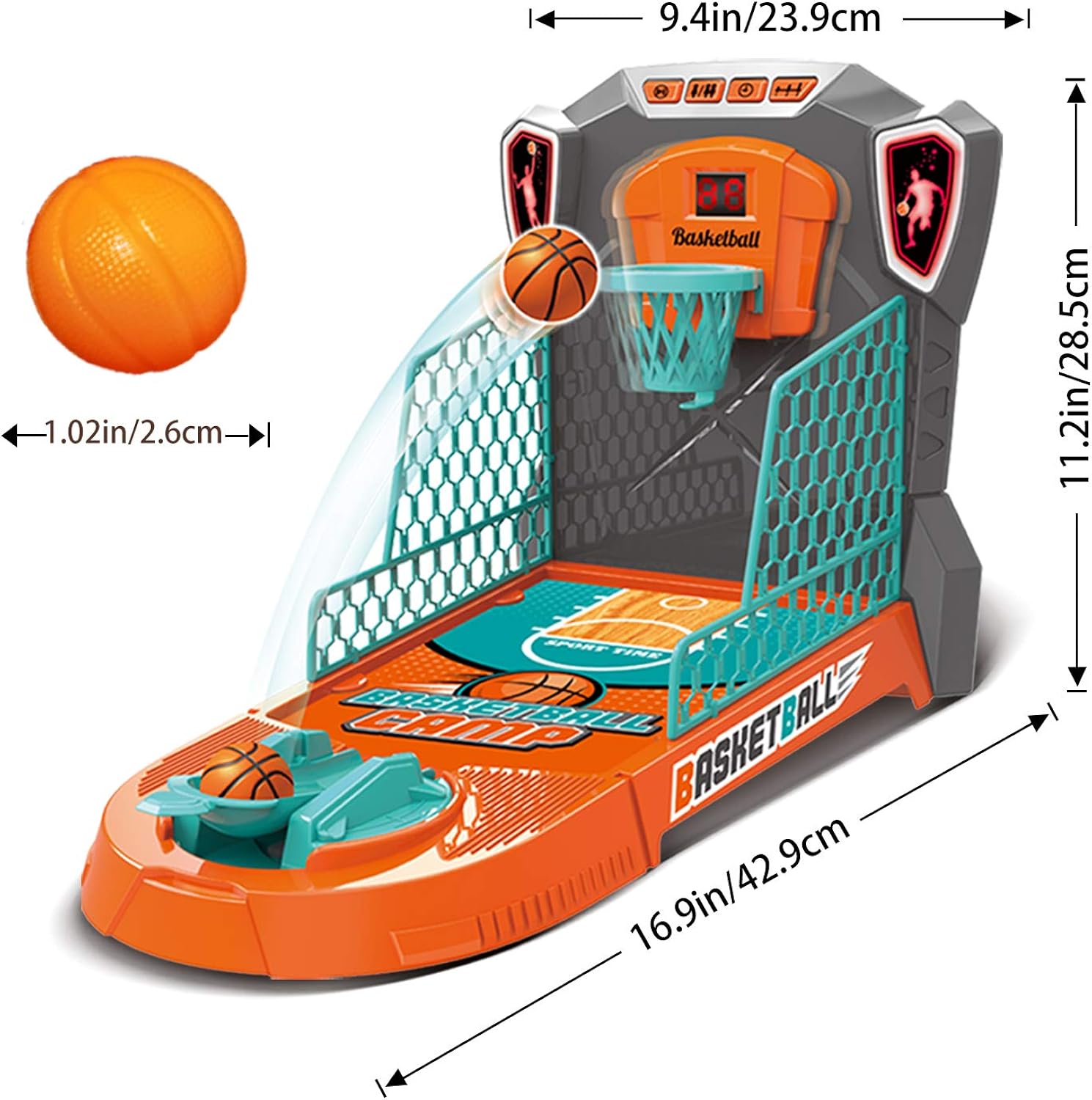 KUARLUBI Basketball Shooting Game Toy, Desktop Table Basketball Games Set with Basketball Court, Move Basket, Light and Score Fun Sports Novelty Toy for Birthday Gifts: Clothing