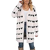 Alsol Lamesa Women's Long Sleeve Cute Cardigan Sweaters V Neck Open Front Ribbed Knit Heart Sweater Coat