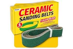 6 Pack 2 x 42 Inch Zirconia Ceramic Sanding Belts Kit – 40, 60, 80, 100, 120, 180 Grits Premium Metal Grinding Belts for Knif